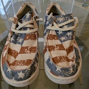 Ariat Sneakers - Red, White, and Blue Distress Flag Sz 7.5